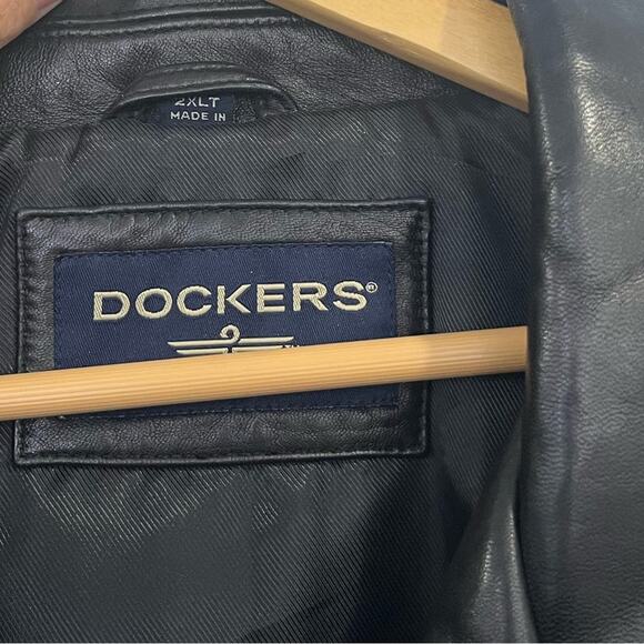 Dockers Lambs leather Mens 2XLT Full Zip Jacket Bomber Moto Pockets Aviator - Picture 5 of 10